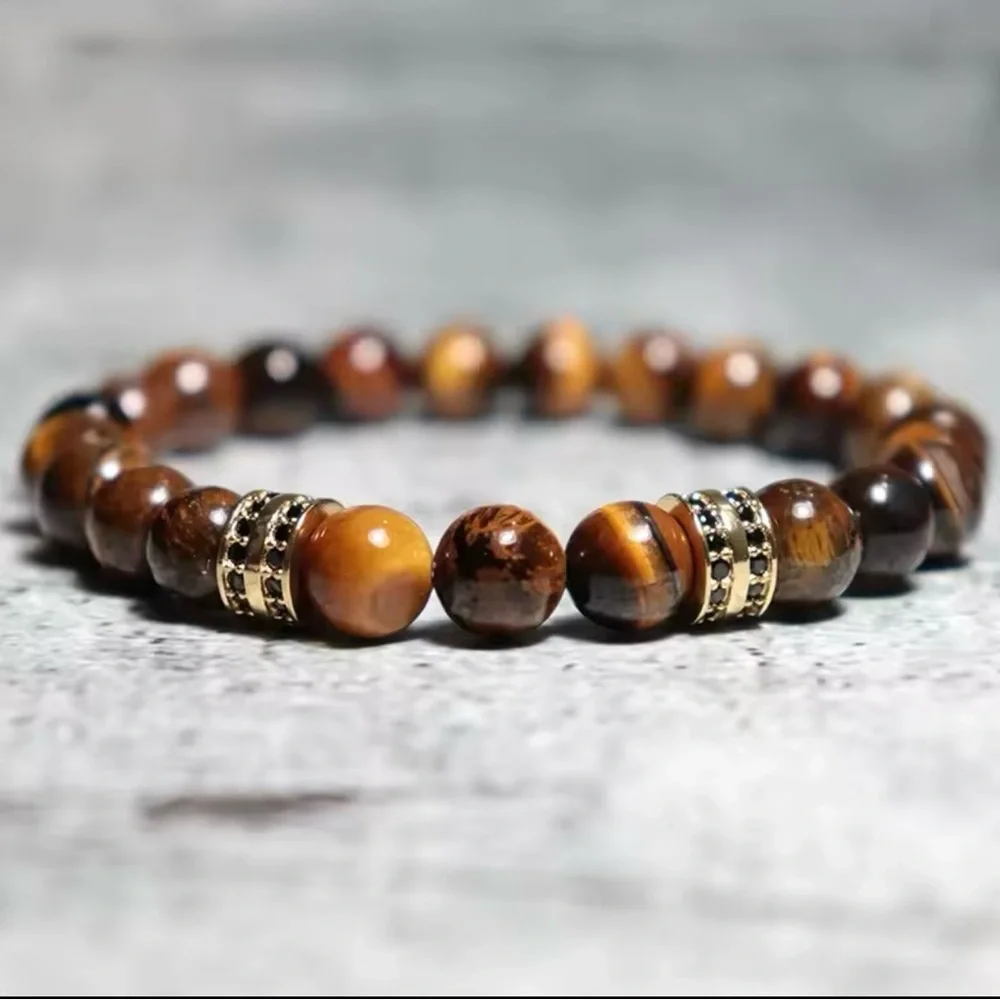 2Pcs Men Bracelet Set Natural Tiger eye Beads Stone Bracelet